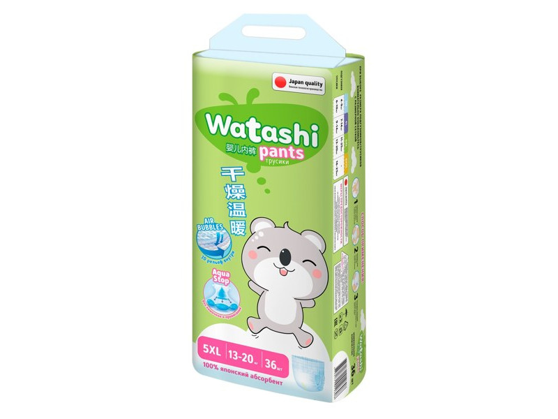 Подгузники-трусики Watashi jambo pack размер 5 (13-20 кг) 36 шт Япония N